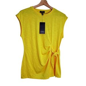 Jones New York Knit Top Sunflower Yellow Tunic Cap Sleeve Side Tie Tunic S